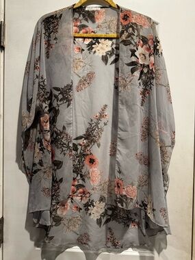 emory park Gray Floral Sheer Cardigan